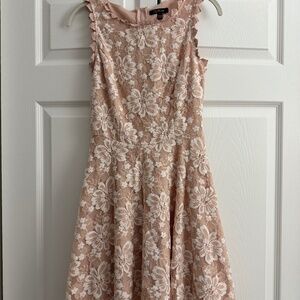 Mini A-line dress with ivory lace overlay